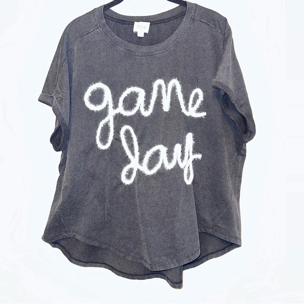 CUTE “Game Day” Top Shirt Slouchy Boxy {Small} Charcoal Tee by DH Apparel